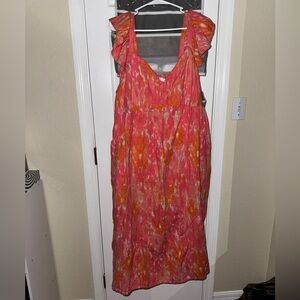 Time and Tru Vibrant Pink and Orange Midi Dress